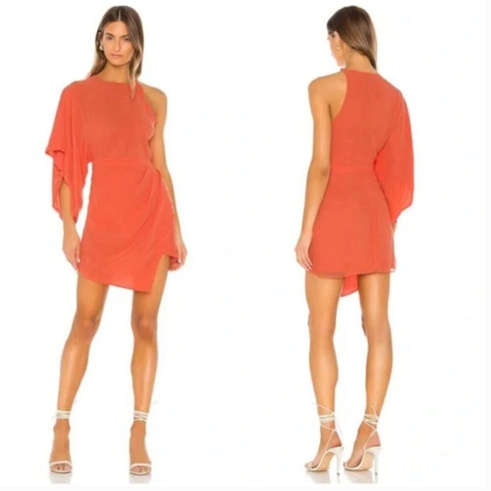 NEW Michael Costello x Revolve Lexa Dress One Shoulder Orange Coral Size XS